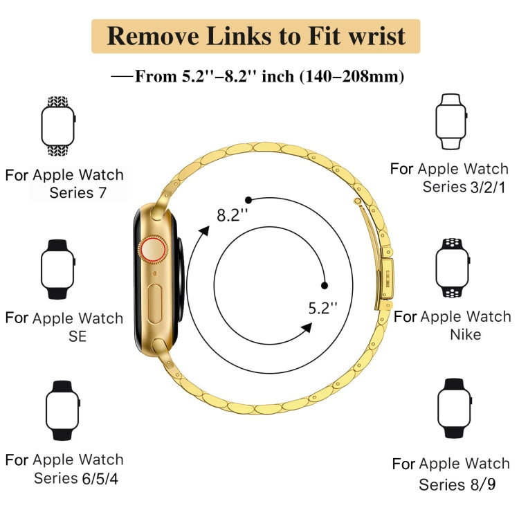 For Apple Watch Series 8 41mm Slim Seven Bead Slingshot Buckle Metal Watch Band(Gold) - Watch Bands by PMC Jewellery | Online Shopping South Africa | PMC Jewellery