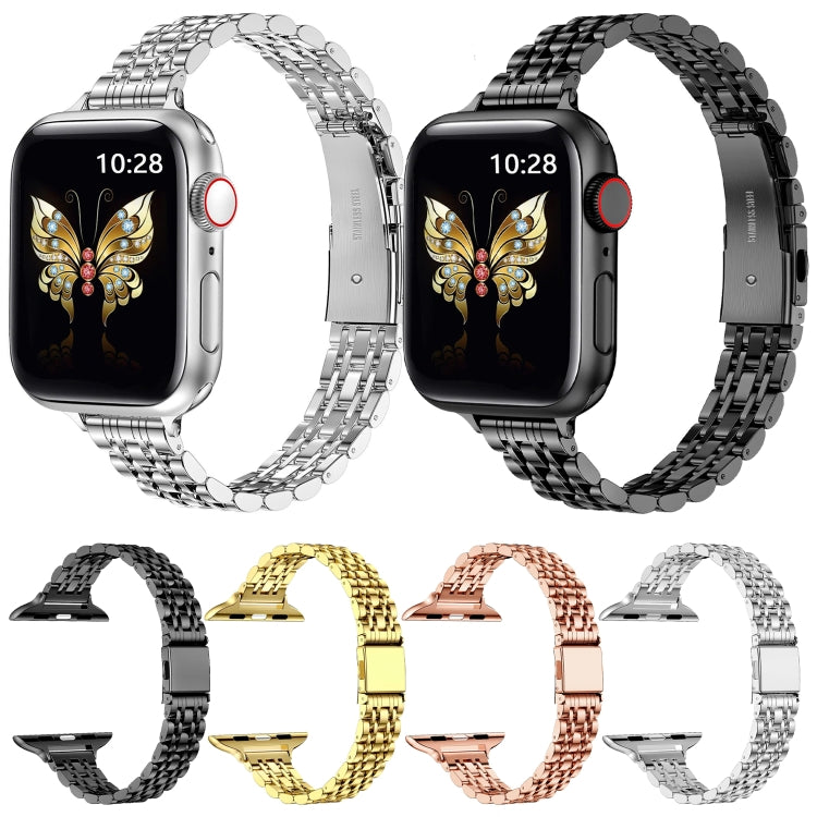 For Apple Watch Series 2 38mm Slim Seven Bead Slingshot Buckle Metal Watch Band(Black) - Watch Bands by PMC Jewellery | Online Shopping South Africa | PMC Jewellery