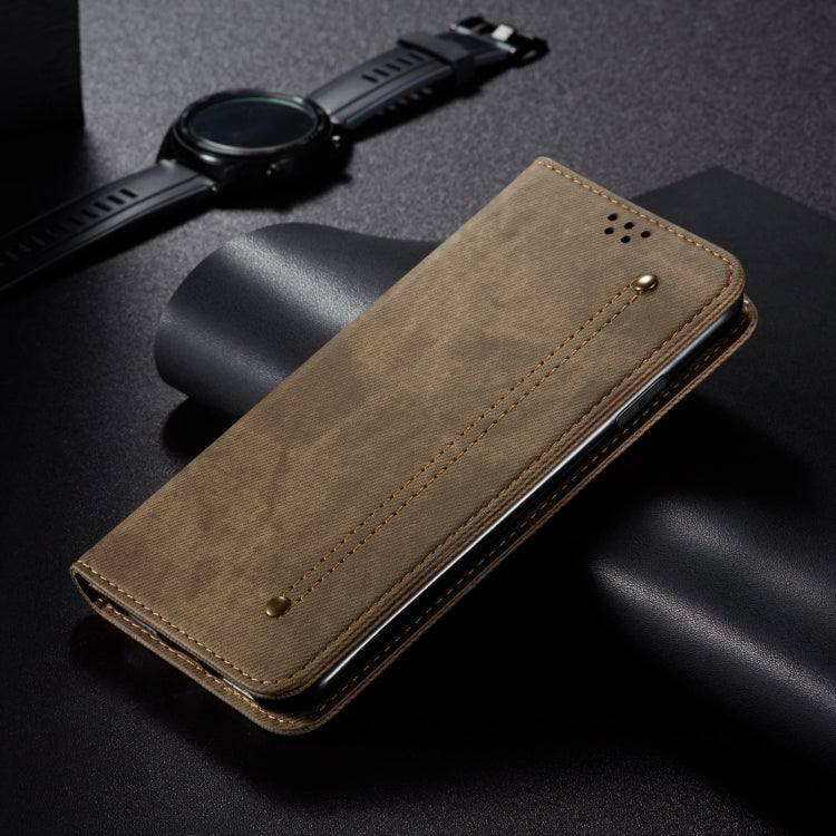 For Motorola Moto E14 Denim Texture Flip Leather Phone Case(Khaki) - free shipping - PMC TechLife - Order now!
