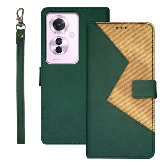 For OPPO Reno11 F idewei Two-color Splicing Leather Phone Case(Green) - Reno11 F Cases by idewei | Online Shopping South Africa | PMC Jewellery | Buy Now Pay Later Mobicred