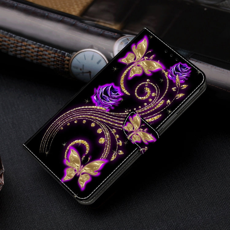 For Honor Magic6 Lite Crystal 3D Shockproof Protective Leather Phone Case(Purple Flower Butterfly) - Honor Cases by PMC Jewellery | Online Shopping South Africa | PMC Jewellery | Buy Now Pay Later Mobicred