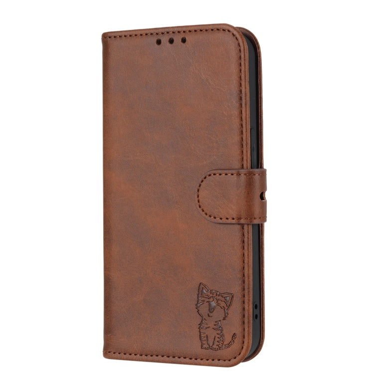 For Google Pixel 9 Pro Embossed Happy Cat Pattern Flip Leather Phone Case(Brown) - Google Cases by PMC Jewellery | Online Shopping South Africa | PMC Jewellery | Buy Now Pay Later Mobicred