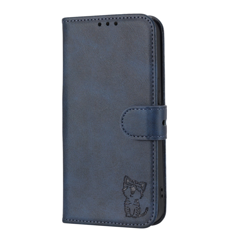 For Google Pixel 9 Embossed Happy Cat Pattern Flip Leather Phone Case(Blue) - Google Cases by PMC TechLife | Online Shopping South Africa | PMC TechLife | Buy Now Pay Later Mobicred