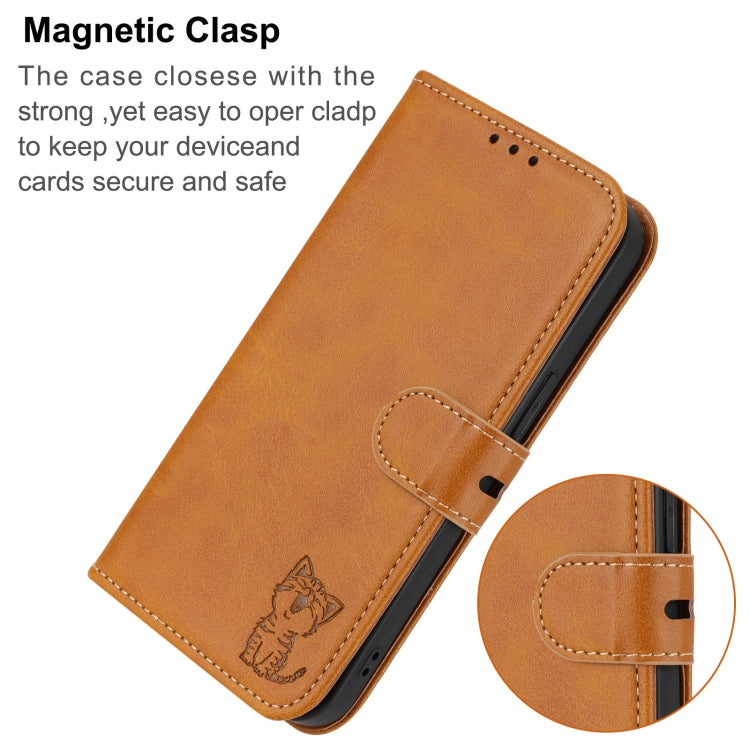 For Google Pixel 9 Embossed Happy Cat Pattern Flip Leather Phone Case(Yellow) - Google Cases by PMC TechLife | Online Shopping South Africa | PMC TechLife | Buy Now Pay Later Mobicred