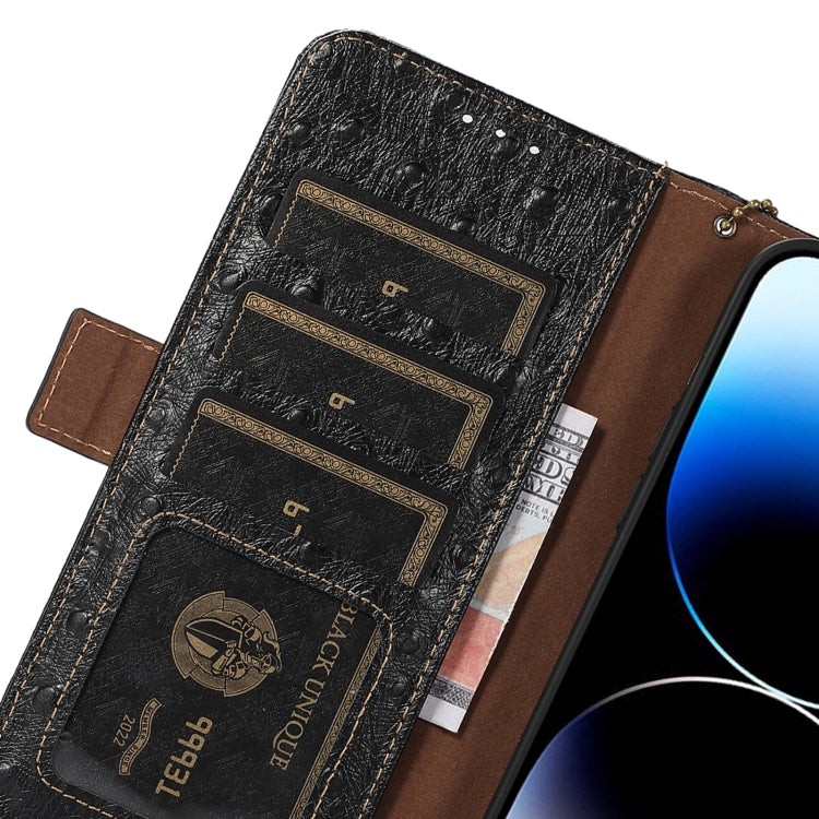 For Honor 100 5G Ostrich Pattern Genuine Leather RFID Phone Case(Black) - Honor Cases by PMC TechLife | Online Shopping South Africa | PMC TechLife | Buy Now Pay Later Mobicred