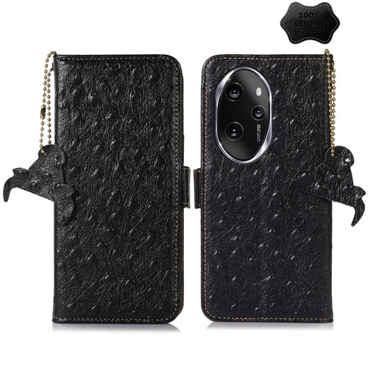 For Honor 100 Pro 5G Ostrich Pattern Genuine Leather RFID Phone Case(Black) - Honor Cases by PMC Jewellery | Online Shopping South Africa | PMC Jewellery | Buy Now Pay Later Mobicred