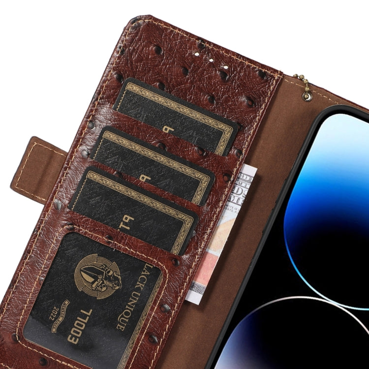 For Honor X5 Plus Ostrich Pattern Genuine Leather RFID Phone Case(Coffee) - Honor Cases by PMC TechLife | Online Shopping South Africa | PMC TechLife | Buy Now Pay Later Mobicred