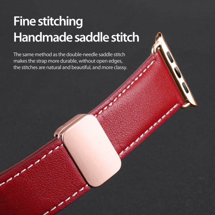 For Apple Watch Series 9 45mm DUX DUCIS YA Series Magnetic Buckle Genuine Leather Watch Band(Red) - Watch Bands by DUX DUCIS | Online Shopping South Africa | PMC Jewellery | Buy Now Pay Later Mobicred