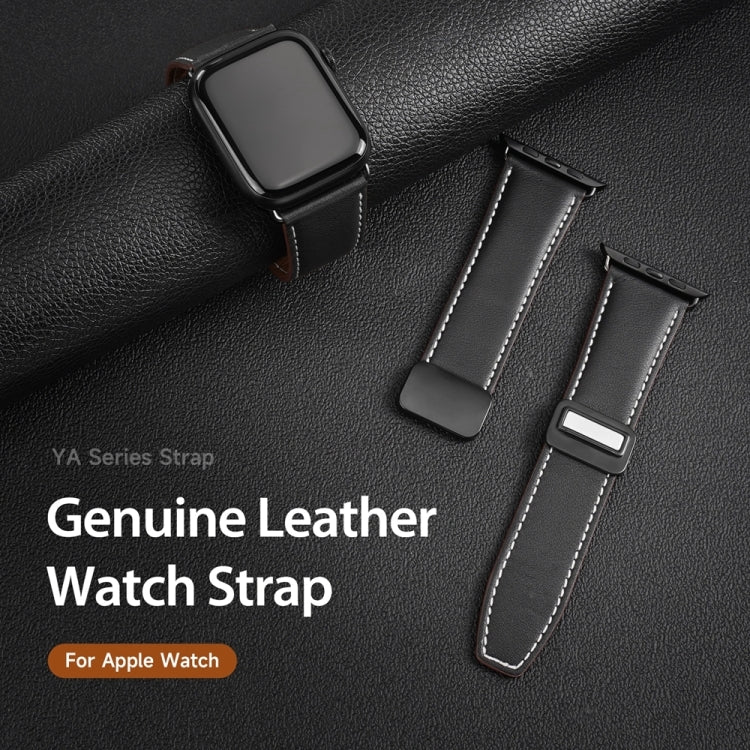 For Apple Watch Series 9 41mm DUX DUCIS YA Series Magnetic Buckle Genuine Leather Watch Band(Black) - Watch Bands by DUX DUCIS | Online Shopping South Africa | PMC Jewellery | Buy Now Pay Later Mobicred