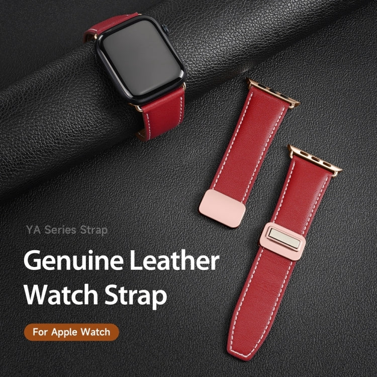 For Apple Watch Series 9 41mm DUX DUCIS YA Series Magnetic Buckle Genuine Leather Watch Band(Red) - Watch Bands by DUX DUCIS | Online Shopping South Africa | PMC Jewellery | Buy Now Pay Later Mobicred