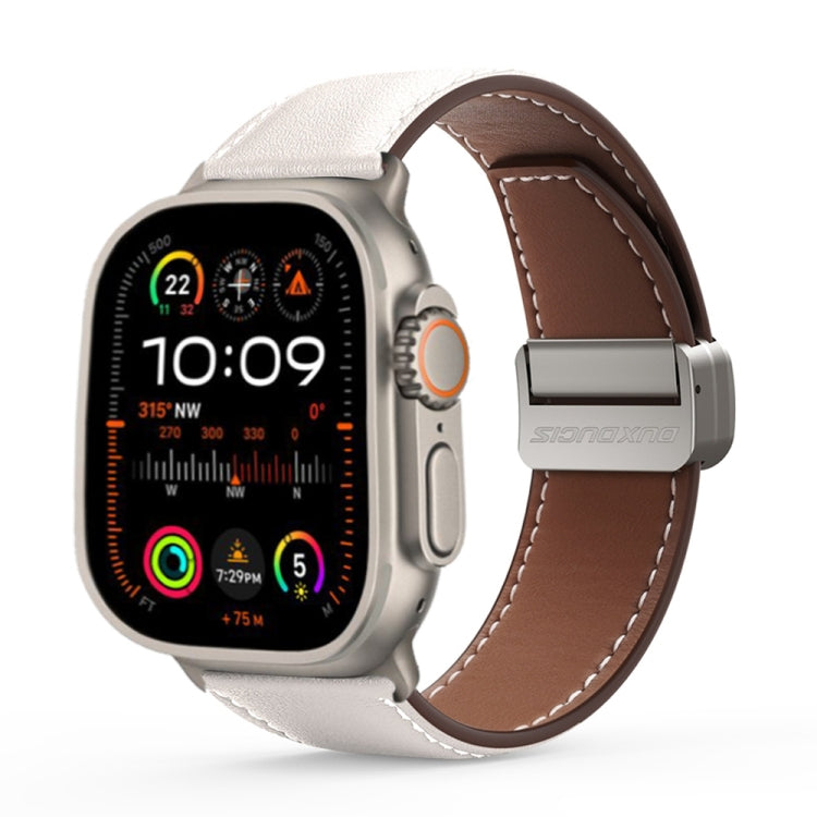 For Apple Watch Ultra 49mm DUX DUCIS YA Series Magnetic Buckle Genuine Leather Watch Band(White) - Watch Bands by DUX DUCIS | Online Shopping South Africa | PMC Jewellery | Buy Now Pay Later Mobicred