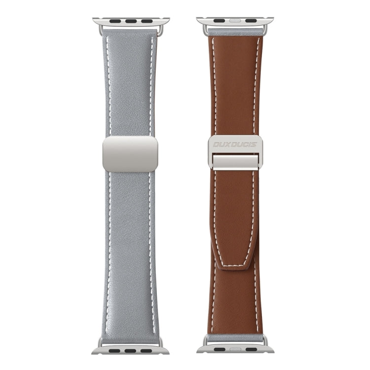 For Apple Watch Series 7 45mm DUX DUCIS YA Series Magnetic Buckle Genuine Leather Watch Band(Grey) - Watch Bands by DUX DUCIS | Online Shopping South Africa | PMC Jewellery | Buy Now Pay Later Mobicred