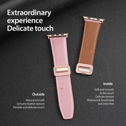 For Apple Watch SE 44mm DUX DUCIS YA Series Magnetic Buckle Genuine Leather Watch Band(Pink) - Watch Bands by DUX DUCIS | Online Shopping South Africa | PMC Jewellery | Buy Now Pay Later Mobicred