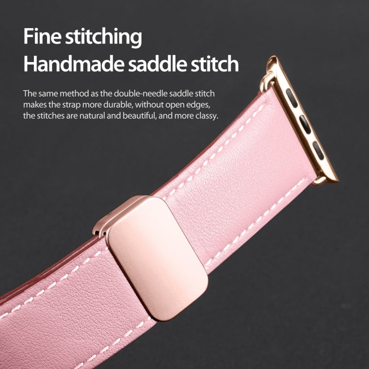 For Apple Watch Series 6 44mm DUX DUCIS YA Series Magnetic Buckle Genuine Leather Watch Band(Pink) - Watch Bands by DUX DUCIS | Online Shopping South Africa | PMC Jewellery | Buy Now Pay Later Mobicred