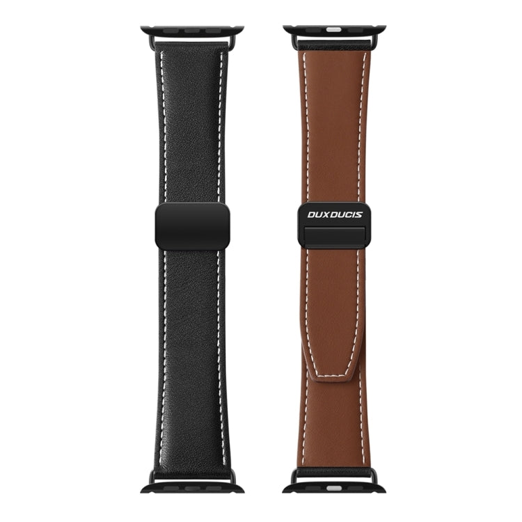 For Apple Watch Series 4 44mm DUX DUCIS YA Series Magnetic Buckle Genuine Leather Watch Band(Black) - Watch Bands by DUX DUCIS | Online Shopping South Africa | PMC Jewellery | Buy Now Pay Later Mobicred