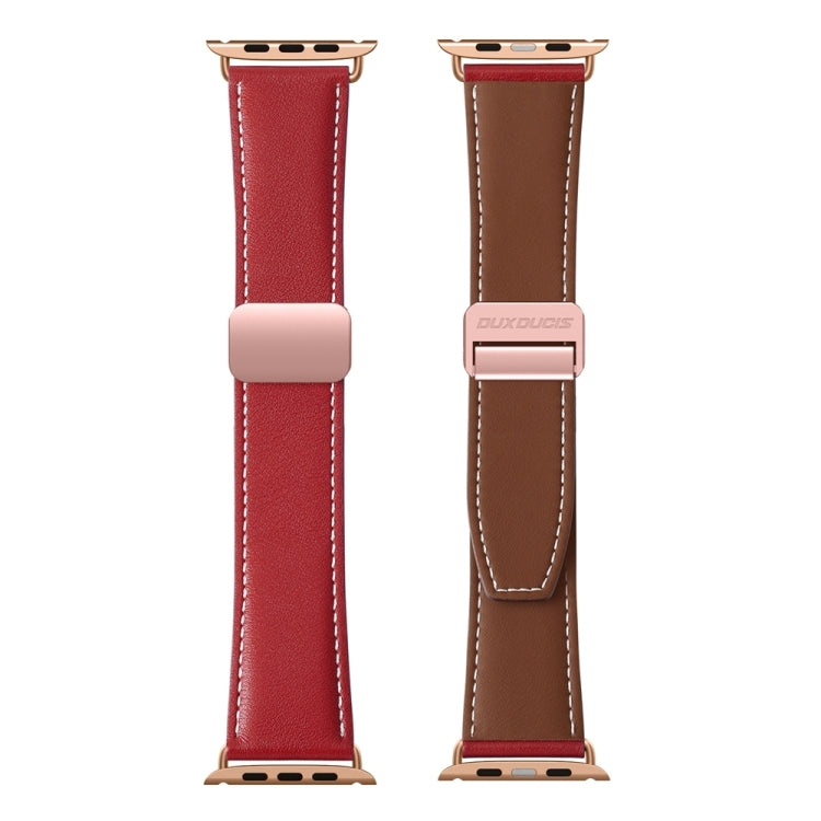 For Apple Watch Series 4 44mm DUX DUCIS YA Series Magnetic Buckle Genuine Leather Watch Band(Red) - Watch Bands by DUX DUCIS | Online Shopping South Africa | PMC Jewellery | Buy Now Pay Later Mobicred