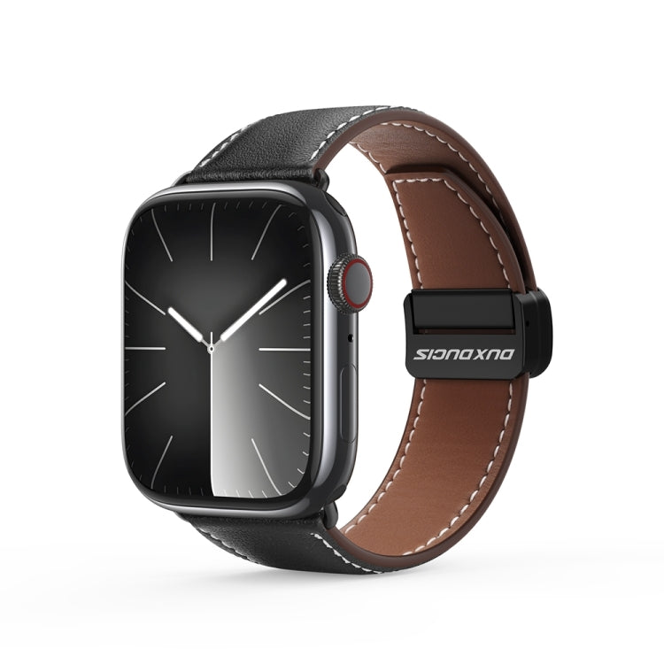 For Apple Watch Series 3 42mm DUX DUCIS YA Series Magnetic Buckle Genuine Leather Watch Band(Black) - Watch Bands by DUX DUCIS | Online Shopping South Africa | PMC Jewellery | Buy Now Pay Later Mobicred