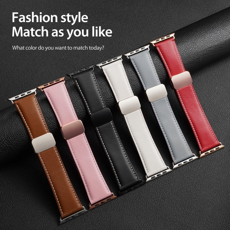 For Apple Watch Series 3 42mm DUX DUCIS YA Series Magnetic Buckle Genuine Leather Watch Band(Pink) - Watch Bands by DUX DUCIS | Online Shopping South Africa | PMC Jewellery | Buy Now Pay Later Mobicred