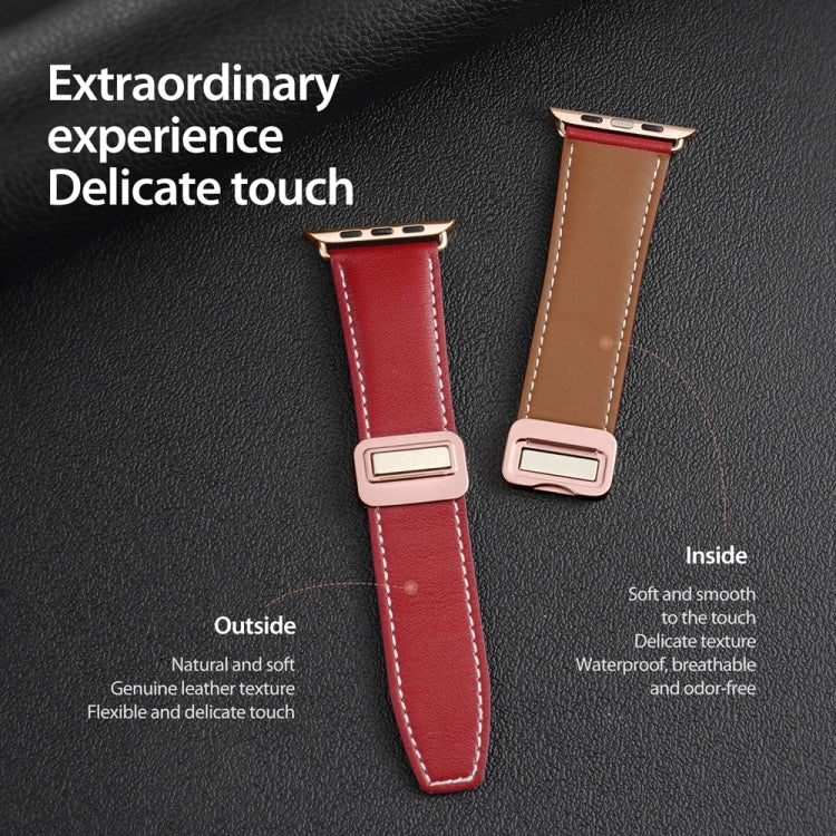 For Apple Watch Series 2 42mm DUX DUCIS YA Series Magnetic Buckle Genuine Leather Watch Band(Red) - Watch Bands by DUX DUCIS | Online Shopping South Africa | PMC Jewellery | Buy Now Pay Later Mobicred