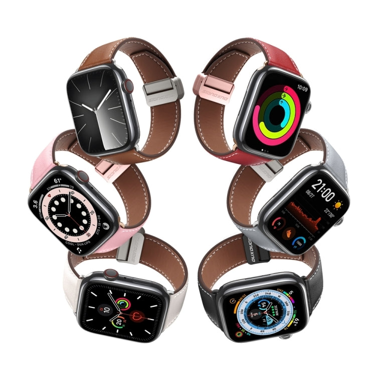 For Apple Watch SE 44mm DUX DUCIS YA Series Magnetic Buckle Genuine Leather Watch Band(Pink) - Watch Bands by DUX DUCIS | Online Shopping South Africa | PMC Jewellery | Buy Now Pay Later Mobicred