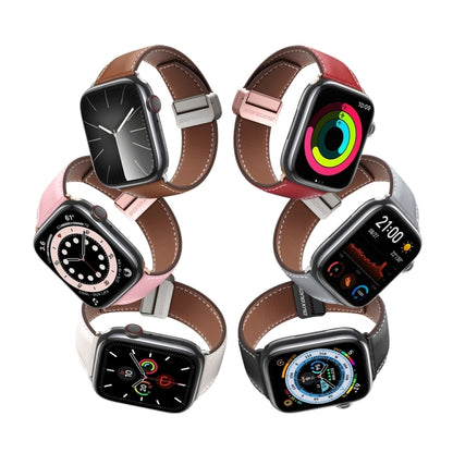 For Apple Watch Series 8 41mm DUX DUCIS YA Series Magnetic Buckle Genuine Leather Watch Band(Pink) - Watch Bands by DUX DUCIS | Online Shopping South Africa | PMC Jewellery | Buy Now Pay Later Mobicred