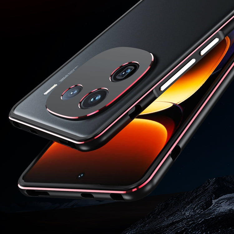 For vivo iQOO 12 Aurora Series Lens Protector + Metal Frame Phone Case(Black Blue) - iQOO 12 Cases by PMC TechLife | Online Shopping South Africa | PMC TechLife