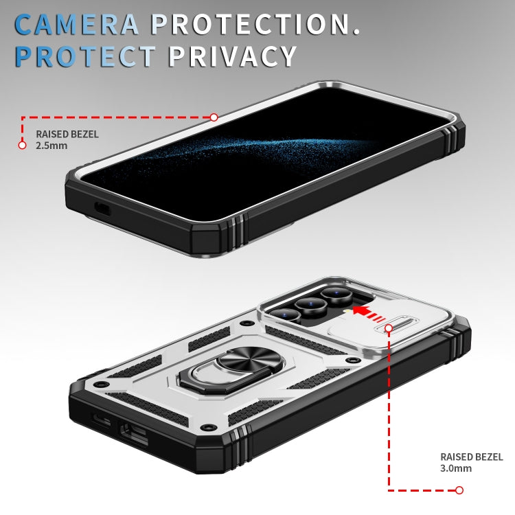 For Samsung Galaxy S24 5G Sliding Camshield TPU + PC Phone Case with Holder(White+Black) - Galaxy S24 5G Cases by PMC TechLife | Online Shopping South Africa | PMC TechLife