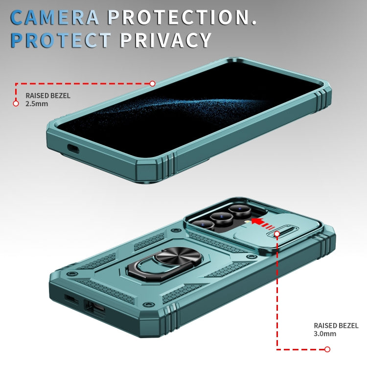 For Samsung Galaxy S24 5G Sliding Camshield TPU + PC Phone Case with Holder(Green) - Galaxy S24 5G Cases by PMC TechLife | Online Shopping South Africa | PMC TechLife