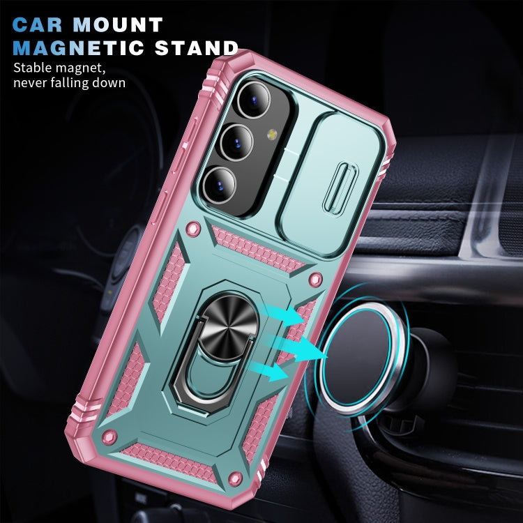 For Samsung Galaxy S24 5G Sliding Camshield TPU + PC Phone Case with Holder(Green+Pink) - Galaxy S24 5G Cases by PMC Jewellery | Online Shopping South Africa | PMC Jewellery