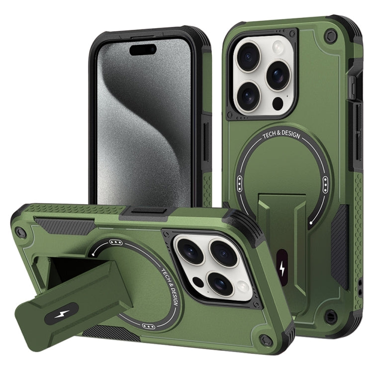 For iPhone 15 Pro MagSafe Holder Armor PC Hybrid TPU Phone Case(Army Green) - iPhone 15 Pro Cases by PMC Jewellery | Online Shopping South Africa | PMC Jewellery