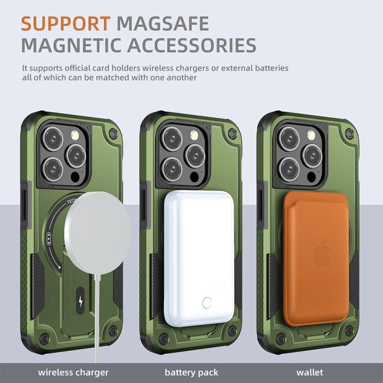 For iPhone 15 Pro MagSafe Holder Armor PC Hybrid TPU Phone Case(Army Green) - iPhone 15 Pro Cases by PMC Jewellery | Online Shopping South Africa | PMC Jewellery