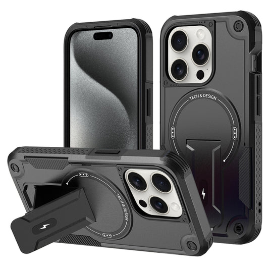 For iPhone 15 Pro MagSafe Holder Armor PC Hybrid TPU Phone Case(Black) - iPhone 15 Pro Cases by PMC Jewellery | Online Shopping South Africa | PMC Jewellery | Buy Now Pay Later Mobicred