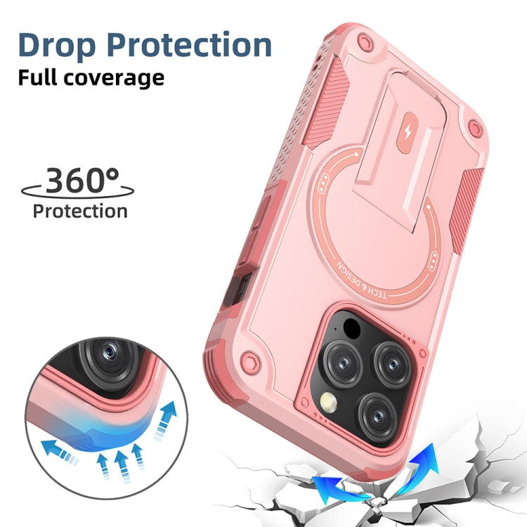 For iPhone 15 Plus MagSafe Holder Armor PC Hybrid TPU Phone Case(Pink) - iPhone 15 Plus Cases by PMC Jewellery | Online Shopping South Africa | PMC Jewellery