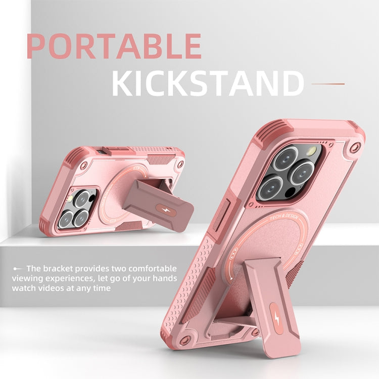 For iPhone 15 Plus MagSafe Holder Armor PC Hybrid TPU Phone Case(Pink) - iPhone 15 Plus Cases by PMC TechLife | Online Shopping South Africa | PMC TechLife