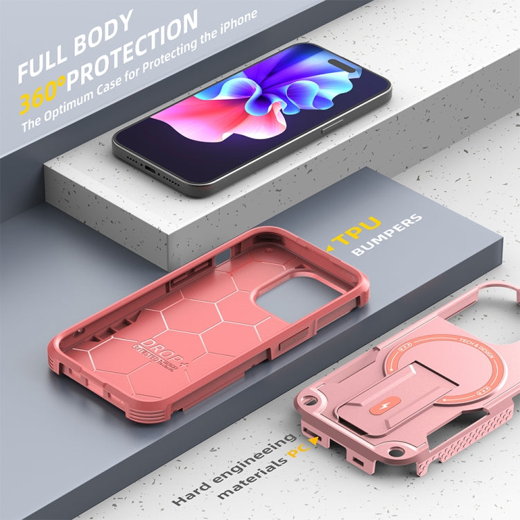 For iPhone 15 Plus MagSafe Holder Armor PC Hybrid TPU Phone Case(Pink) - iPhone 15 Plus Cases by PMC TechLife | Online Shopping South Africa | PMC TechLife