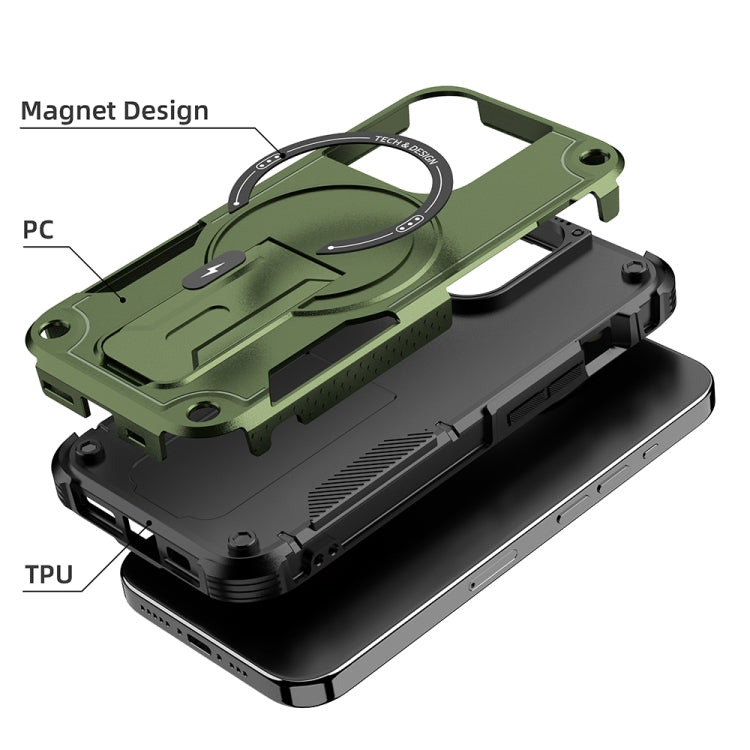 For iPhone 14 MagSafe Holder Armor PC Hybrid TPU Phone Case(Army Green) - iPhone 14 Cases by PMC Jewellery | Online Shopping South Africa | PMC Jewellery