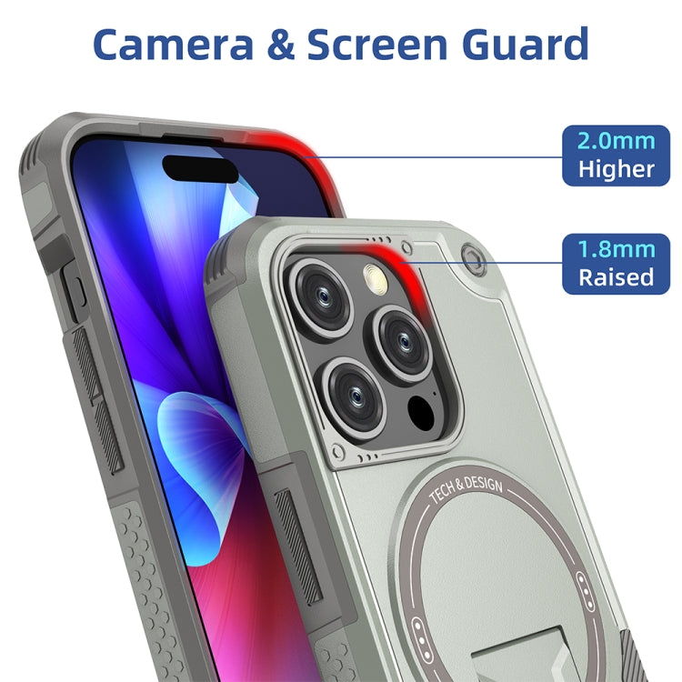 For iPhone 13 Pro MagSafe Holder Armor PC Hybrid TPU Phone Case(Grey) - iPhone 13 Pro Cases by PMC TechLife | Online Shopping South Africa | PMC TechLife