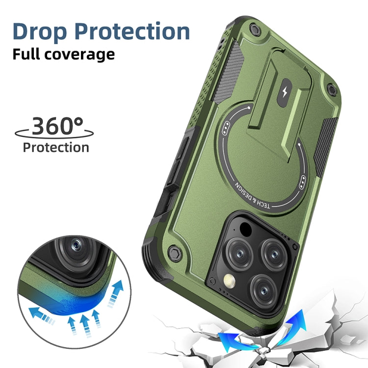 For iPhone 13 MagSafe Holder Armor PC Hybrid TPU Phone Case(Army Green) - iPhone 13 Cases by PMC TechLife | Online Shopping South Africa | PMC TechLife