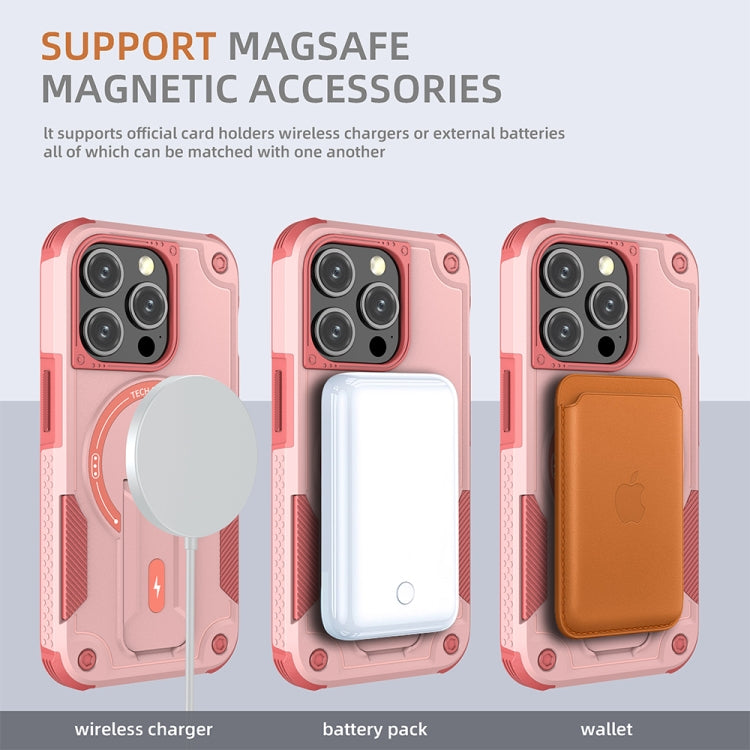 For iPhone 12 Pro Max Armor Magsafe Holder PC Hybrid TPU Phone Case(Pink) - iPhone 12 Pro Max Cases by PMC TechLife | Online Shopping South Africa | PMC TechLife | Buy Now Pay Later Mobicred
