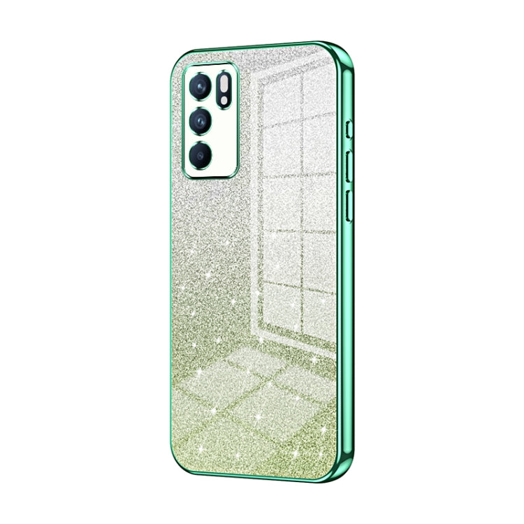 For OPPO Reno6 Indian / Malay Gradient Glitter Powder Electroplated Phone Case(Green) - OPPO Cases by PMC TechLife | Online Shopping South Africa | PMC TechLife | Buy Now Pay Later Mobicred