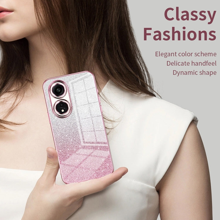 For OPPO Reno7 5G Gradient Glitter Powder Electroplated Phone Case(Transparent) - OPPO Cases by PMC Jewellery | Online Shopping South Africa | PMC Jewellery | Buy Now Pay Later Mobicred