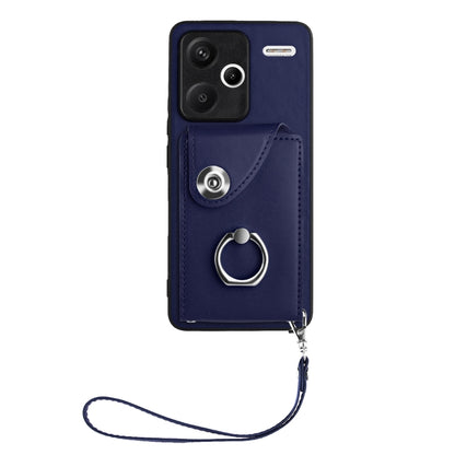 For Xiaomi Redmi Note 13 Pro+ Organ Card Bag Ring Holder PU Phone Case with Lanyard(Blue) - Note 13 Pro+ Cases by PMC Jewellery | Online Shopping South Africa | PMC Jewellery | Buy Now Pay Later Mobicred