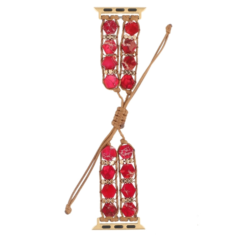 For Apple Watch SE 2023 44mm Hexagonal Stones Drawstring Chain Watch Band(Red) - Watch Bands by PMC Jewellery | Online Shopping South Africa | PMC Jewellery