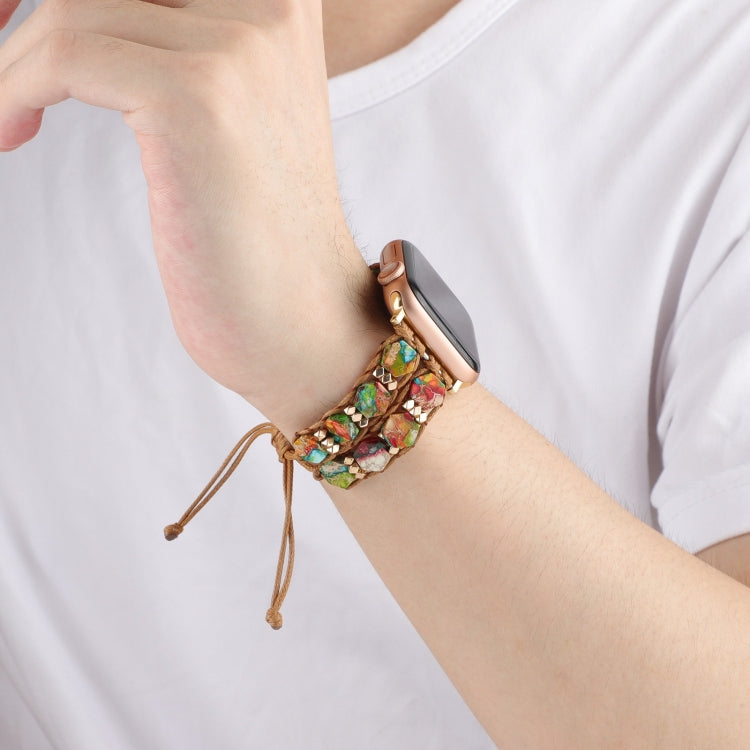 For Apple Watch Series 9 41mm Hexagonal Stones Drawstring Chain Watch Band(Colorful) - Watch Bands by PMC TechLife | Online Shopping South Africa | PMC TechLife