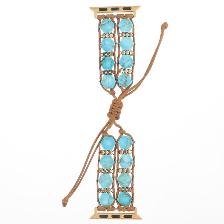 For Apple Watch Series 8 41mm Hexagonal Stones Drawstring Chain Watch Band(Blue) - Watch Bands by PMC TechLife | Online Shopping South Africa | PMC TechLife