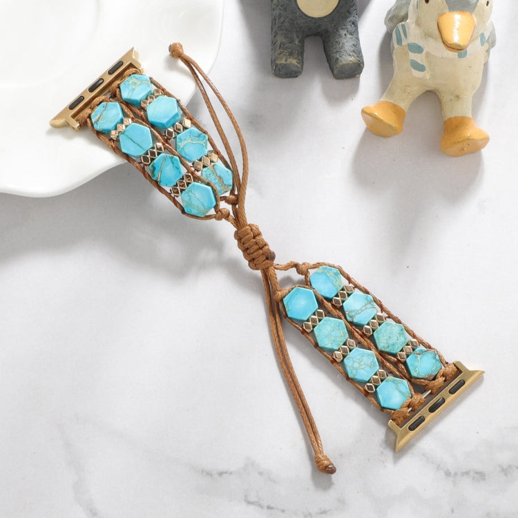 For Apple Watch Series 8 41mm Hexagonal Stones Drawstring Chain Watch Band(Blue) - Watch Bands by PMC TechLife | Online Shopping South Africa | PMC TechLife