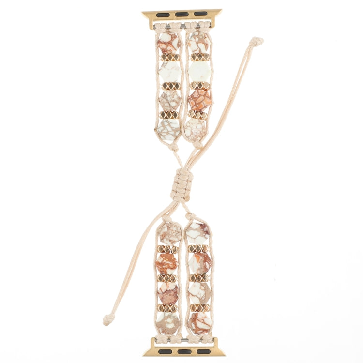 For Apple Watch Series 8 45mm Hexagonal Stones Drawstring Chain Watch Band(Beige) - Watch Bands by PMC TechLife | Online Shopping South Africa | PMC TechLife
