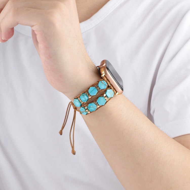 For Apple Watch SE 2022 40mm Hexagonal Stones Drawstring Chain Watch Band(Blue) - Watch Bands by PMC TechLife | Online Shopping South Africa | PMC TechLife