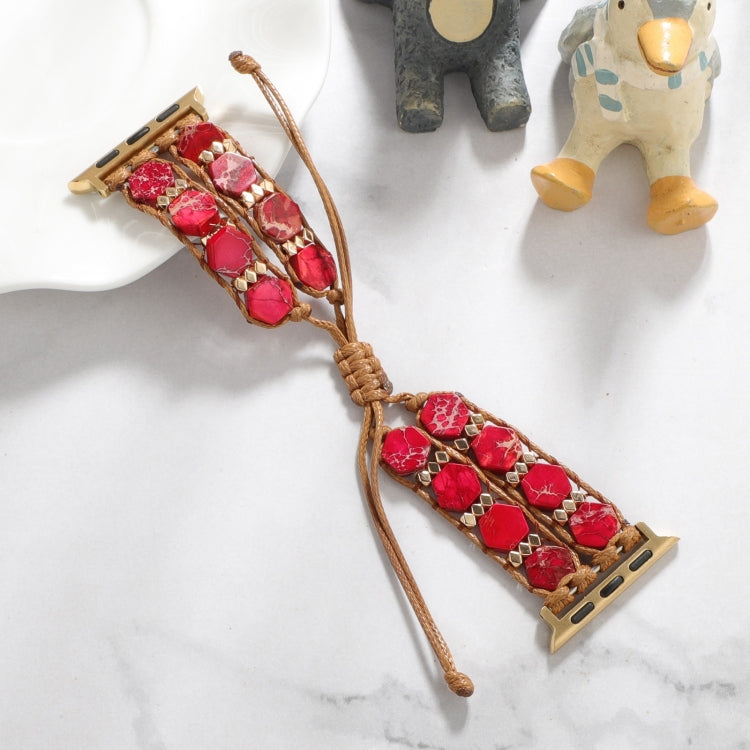 For Apple Watch SE 2022 44mm Hexagonal Stones Drawstring Chain Watch Band(Red) - Watch Bands by PMC TechLife | Online Shopping South Africa | PMC TechLife | Buy Now Pay Later Mobicred