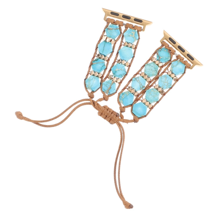 For Apple Watch Series 7 41mm Hexagonal Stones Drawstring Chain Watch Band(Blue) - Watch Bands by PMC TechLife | Online Shopping South Africa | PMC TechLife